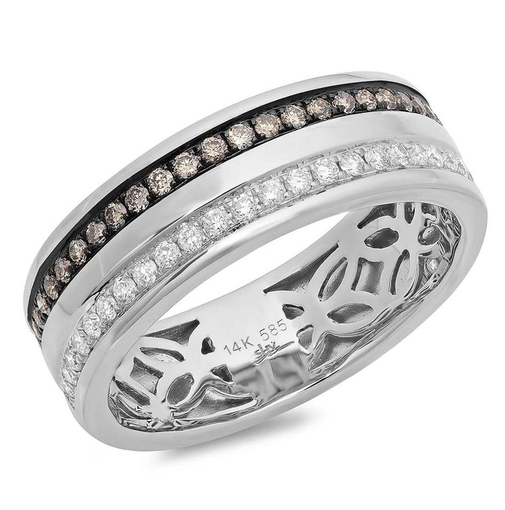 0.86 Ctw 14k White Gold White And Champagne Diamond Mens Band Size 7.5