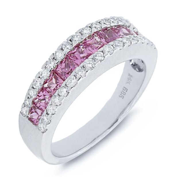 1.85 Ctw 14k White Gold Diamond And Pink Sapphire Womens Band