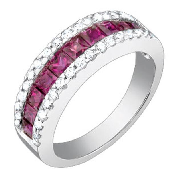 1.80 Ctw 14k White Gold Diamond And Ruby Womens Band