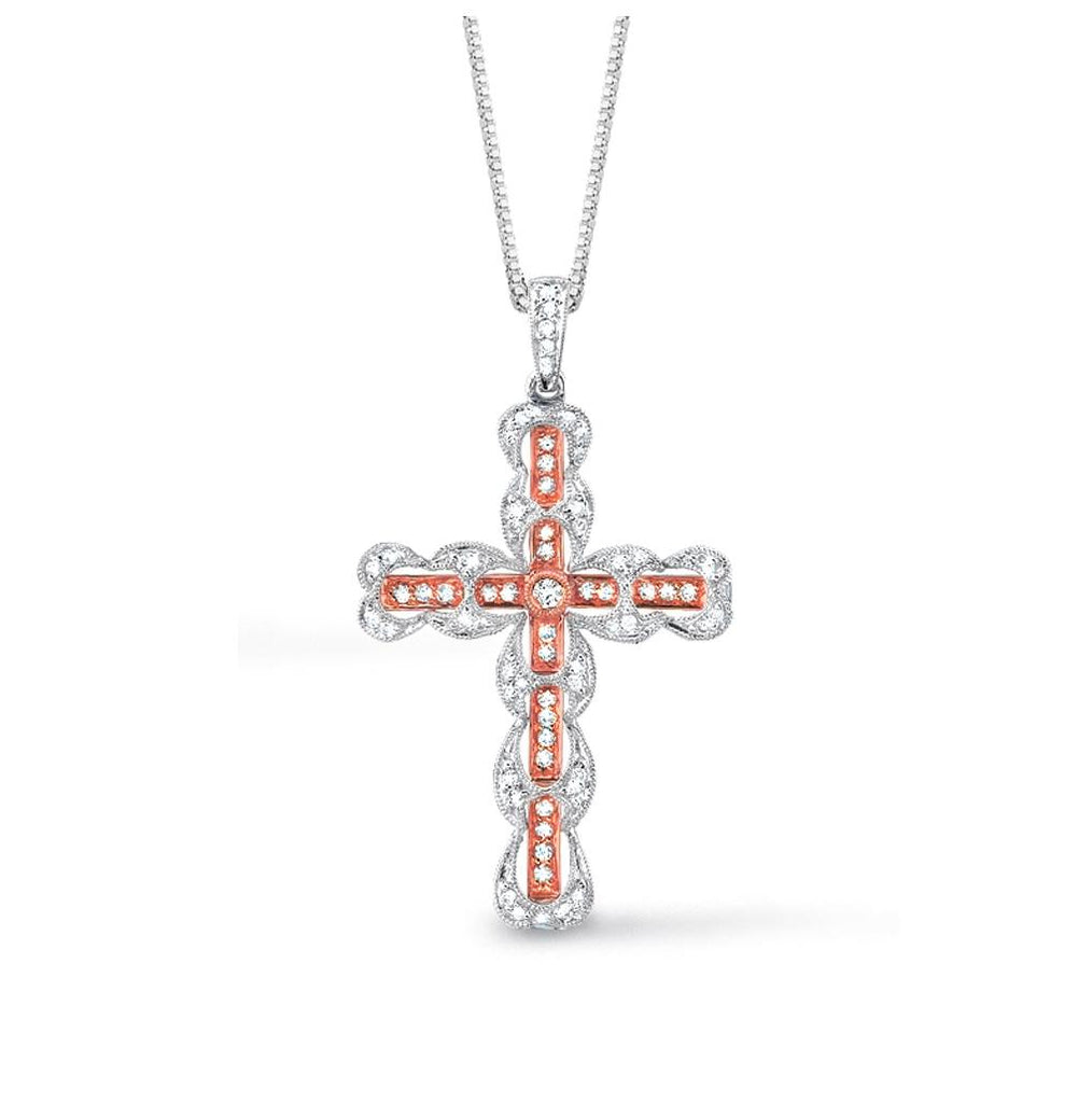 0.50 Ctw 14k Two-tone Rose Gold Diamond Cross Pendant Necklace With 18 Inch Chain