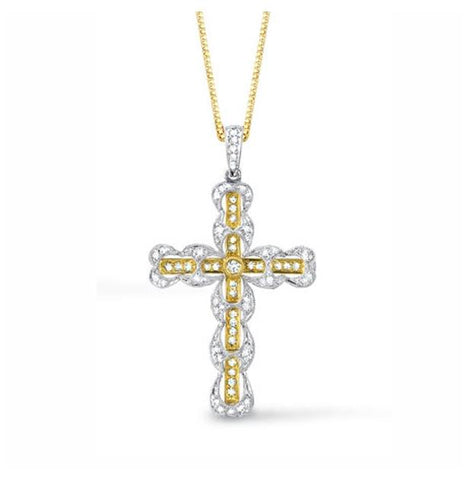 0.50 Ctw 14k Two-tone Gold Diamond Cross Pendant Necklace With 18 Inch Chain