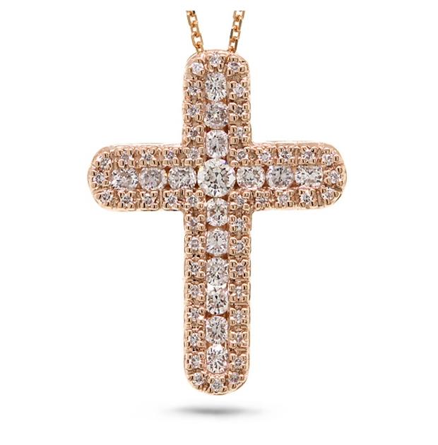 0.60 Ctw 18k Rose Gold Diamond Cross Pendant Necklace With 18 Inch Chain