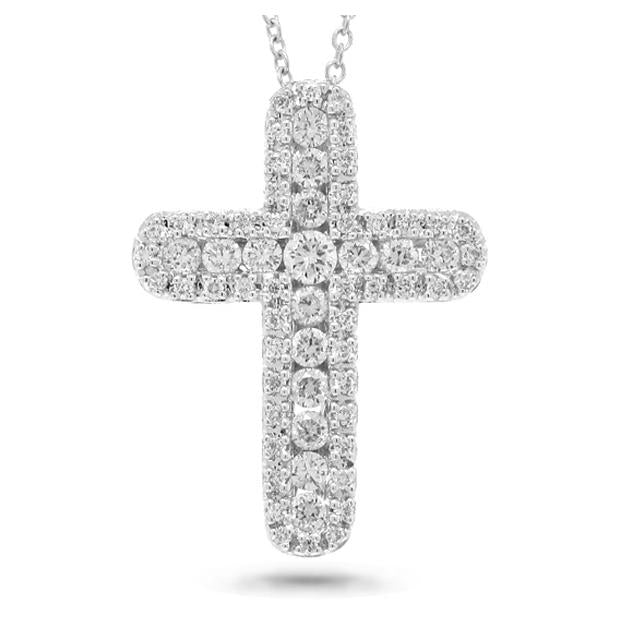 0.60 Ctw 18k White Gold Diamond Cross Pendant Necklace With 18 Inch Chain