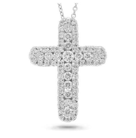 0.60 Ctw 18k White Gold Diamond Cross Pendant Necklace With 18 Inch Chain