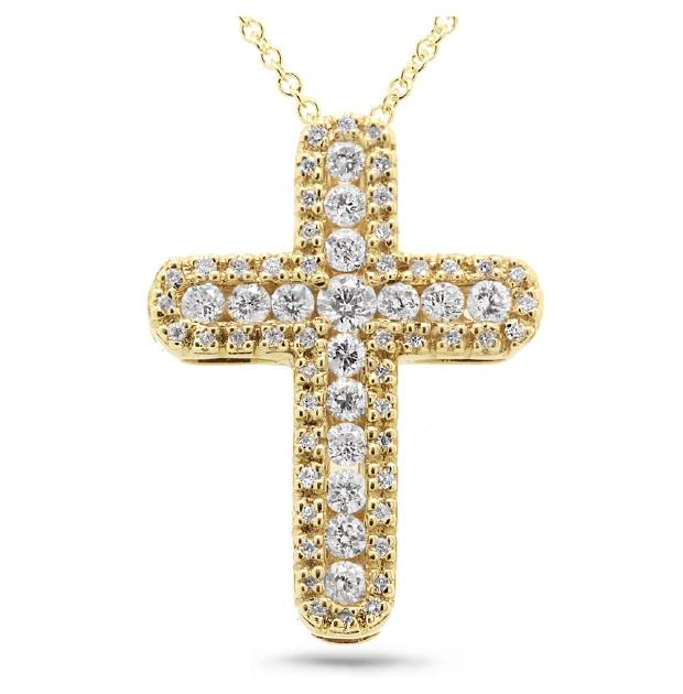 0.60 Ctw 18k Yellow Gold Diamond Cross Pendant Necklace With 18 Inch Chain