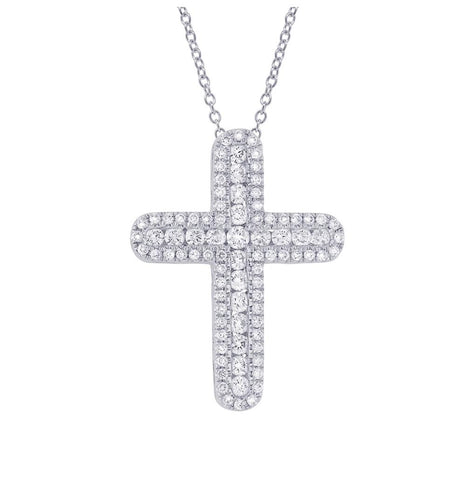 1.50 Ctw 14k White Gold Diamond Cross Pendant Necklace With 18 Inch Chain