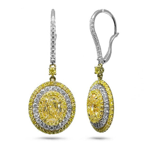 4.33 Ctw Oval Cut Center And 2.05 Ctw Side 18k Two-tone Gold Gia Certified Natural Yellow Diamond Earring