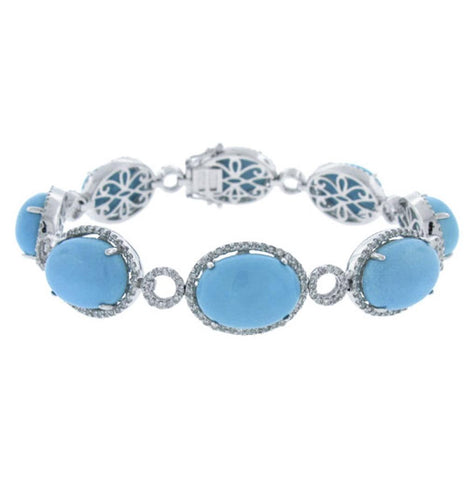 2.02 Ctw Diamond And 38.00 Ctw Composite Turquoise 14k White Gold Bracelet