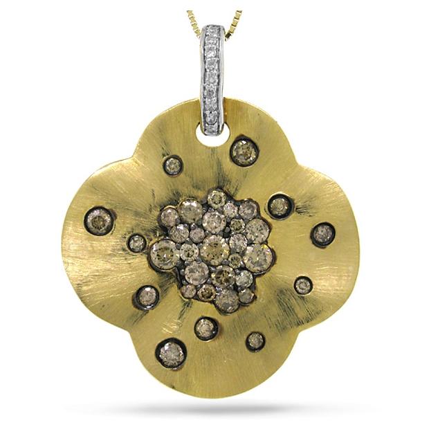 1.03 Ctw 14k Yellow Gold White And Champagne Diamond Pendant Necklace With 18 Inch Chain