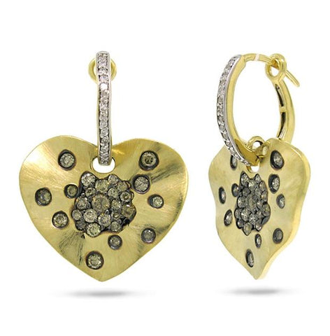 1.17 Ctw 14k Yellow Gold White And Champagne Diamond Heart Earring