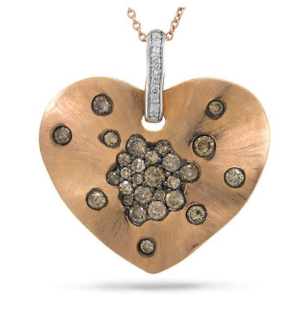 0.98 Ctw 14k Rose Gold White And Champagne Diamond Heart Pendant Necklace With 18 Inch Chain