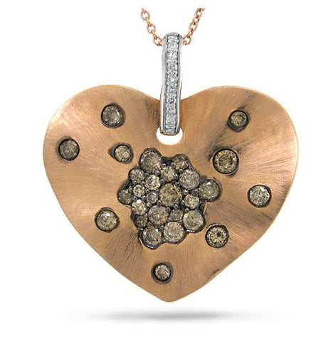 0.98 Ctw 14k Rose Gold White And Champagne Diamond Heart Pendant Necklace With 18 Inch Chain