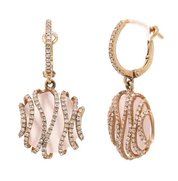 0.69 Ctw Diamond And 8.64 Ctw Rose Quartz 14k Rose Gold Earring