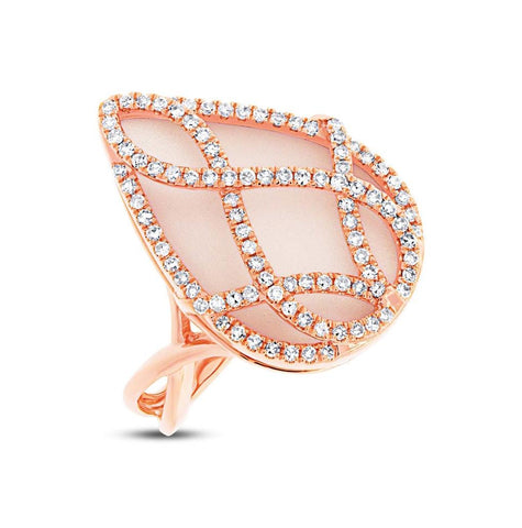 0.40 Ctw Diamond And 8.09 Ctw Rose Quartz 14k Rose Gold Ring