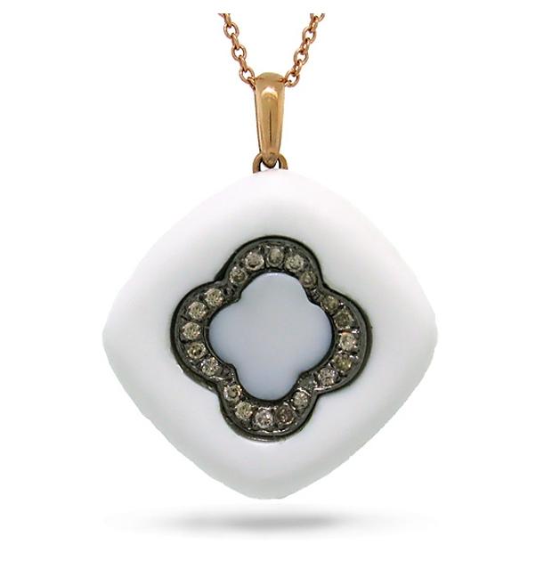 0.14 Ctw Champagne Diamond And 14.61 Ctw White Onyx 14k Rose Gold Pendant Necklace With 18 Inch Chain