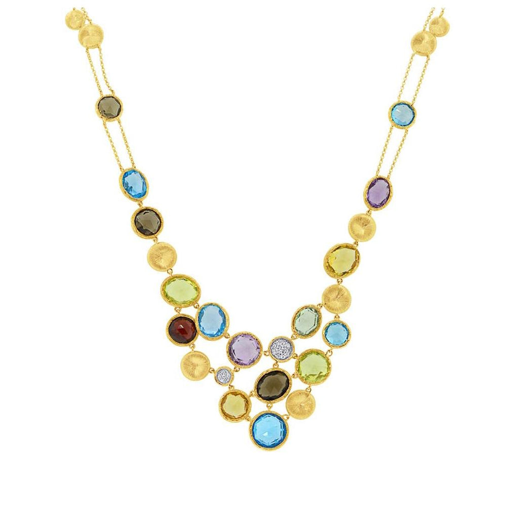 0.17 Ctw Diamond And 38.18 Ctw Multi-color Stone 14k Yellow Gold Necklace