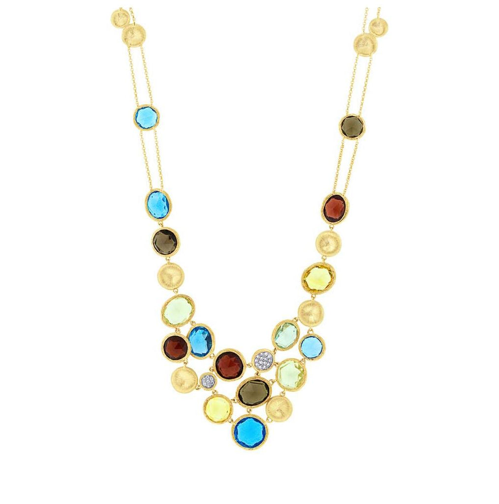 0.17 Ctw Diamond And Multi-color Stone 14k Yellow Gold Necklace