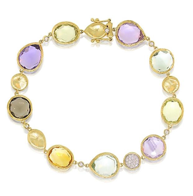 0.17 Ctw Diamond And 28.38 Ctw Multicolor Stone 14k Yellow Gold Bracelet