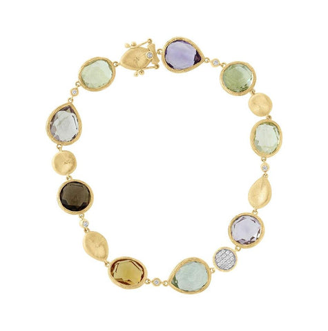 0.17 Ctw Diamond And 30.47 Ctw Multicolor Stone 14k Yellow Gold Bracelet