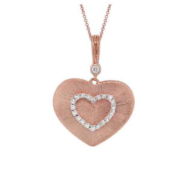 0.13 Ctw 14k Rose Gold Diamond Heart Pendant Necklace With 18 Inch Chain