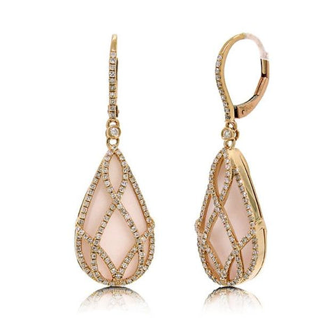 0.75 Ctw Diamond And 14.66 Ctw Rose Quartz 14k Rose Gold Earring