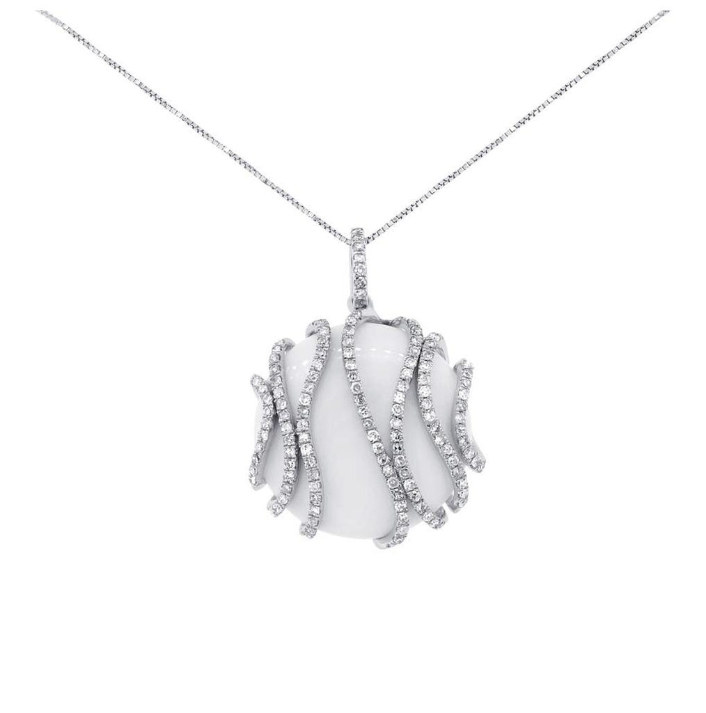 0.67 Ctw Diamond And 12.94 Ctw White Onyx 14k White Gold Pendant Necklace With 18 Inch Chain