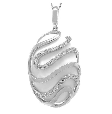 0.28 Ctw Diamond And 14.34 Ctw White Onyx 14k White Gold Pendant Necklace With 18 Inch Chain