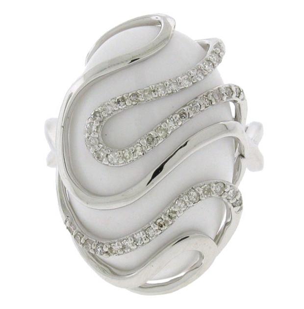 0.22 Ctw Diamond And 11.78 Ctw White Onyx 14k White Gold Ring