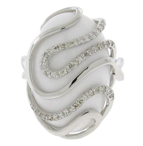 0.22 Ctw Diamond And 11.78 Ctw White Onyx 14k White Gold Ring