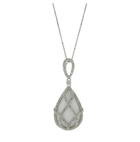 0.54 Ctw Diamond And 7.14 Ctw White Onyx 14k White Gold Pendant Necklace With 18 Inch Chain