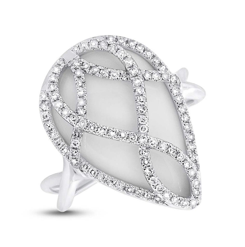 0.41 Ctw Diamond And 7.66 Ctw White Onyx 14k White Gold Ring