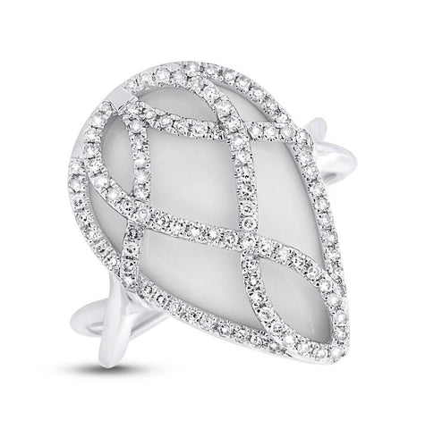 0.41 Ctw Diamond And 7.66 Ctw White Onyx 14k White Gold Ring