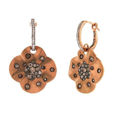 1.12 Ctw 14k Rose Gold White And Champagne Diamond Earring