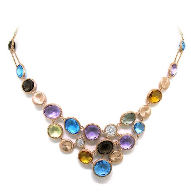 0.17 Ctw  Diamond And 38.18 Ctw Multicolor Stone 14k Rose Gold Necklace