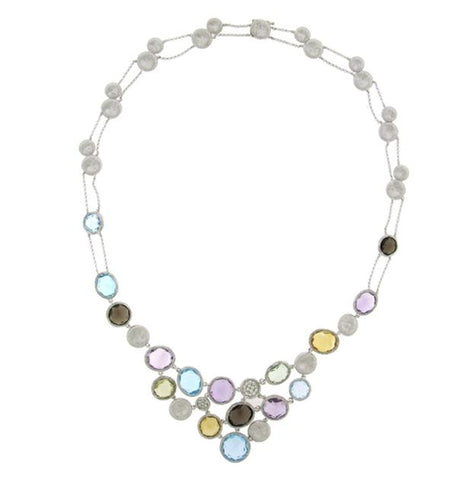 0.17 Ctw Diamond And 38.18 Ctw Multicolor Stone 14k White Gold Necklace