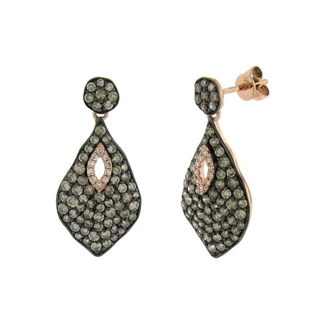 1.86 Ctw 14k Rose Gold White And Champagne Diamond Earring