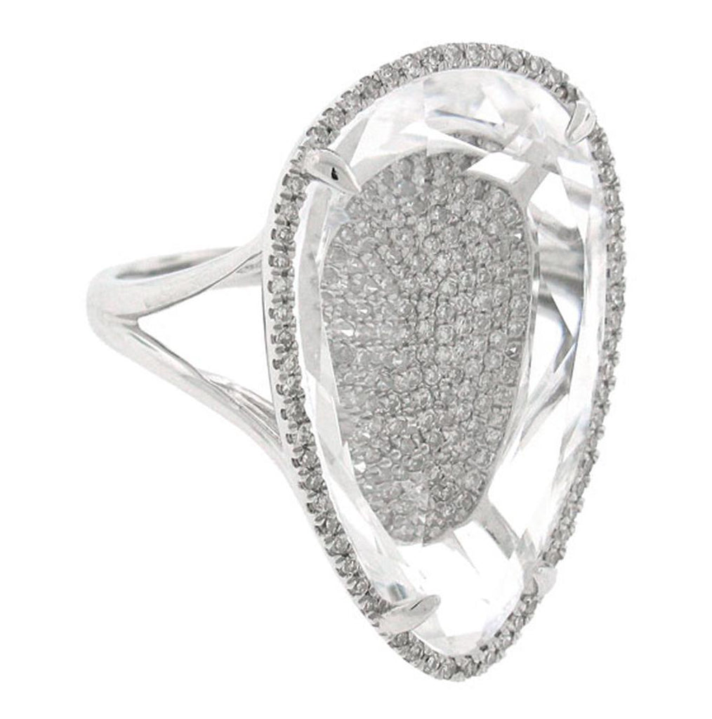 0.57 Ctw Diamond And 17.52 Ctw White Topaz 14k White Gold Ring