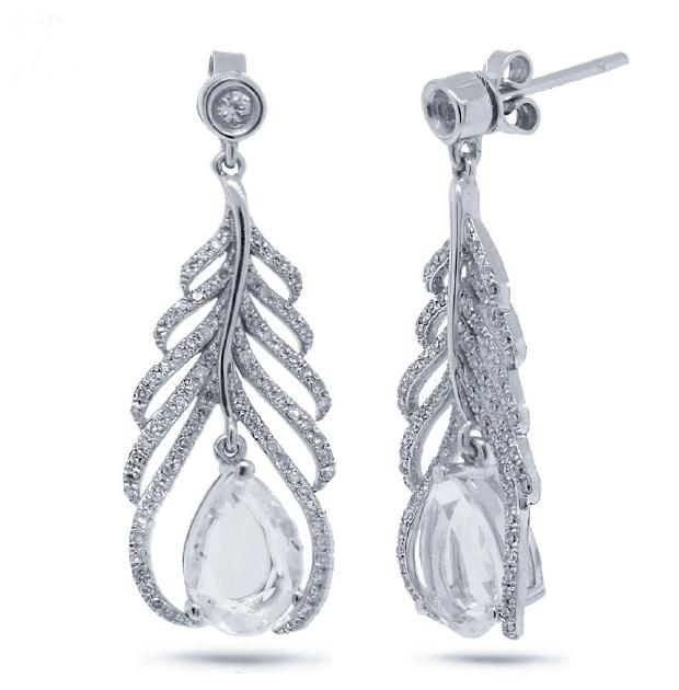 0.78 Ctw Diamond And 2.72 Ctw White Topaz 14k White Gold Earring