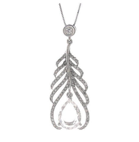 0.55 Ctw Diamond And 2.06 Ctw White Topaz 14k White Gold Pendant Necklace With 18 Inch Chain