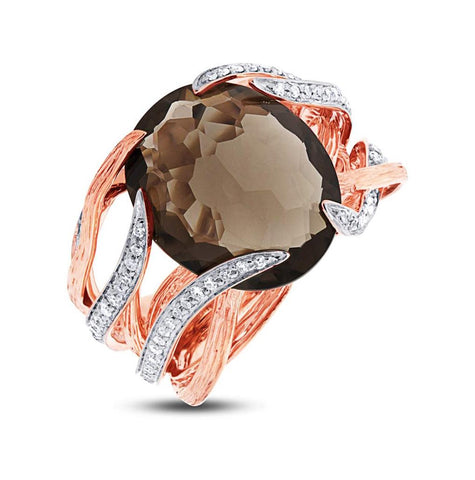 0.50 Ctw Diamond And 12.79 Ctw Smokey Topaz 14k Two-tone Rose Gold Ring Size 8