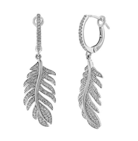 0.55 Ctw 14k White Gold Diamond Feather Earring