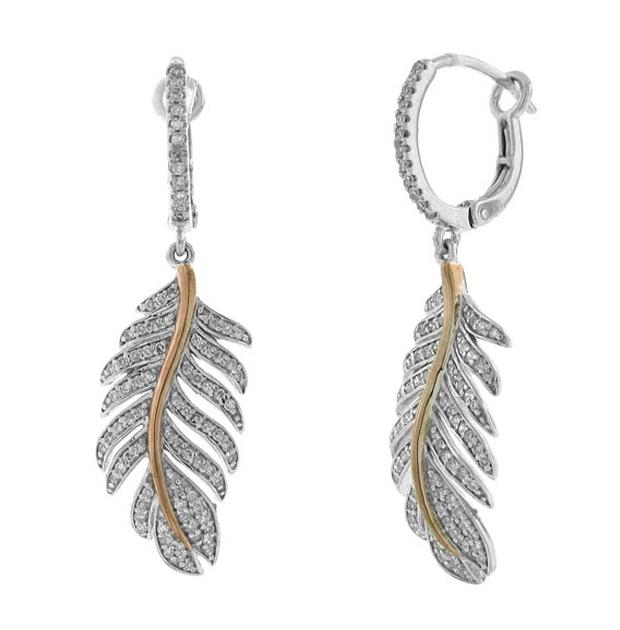 0.55 Ctw 14k Two-tone R-g Diamond Feather Earring