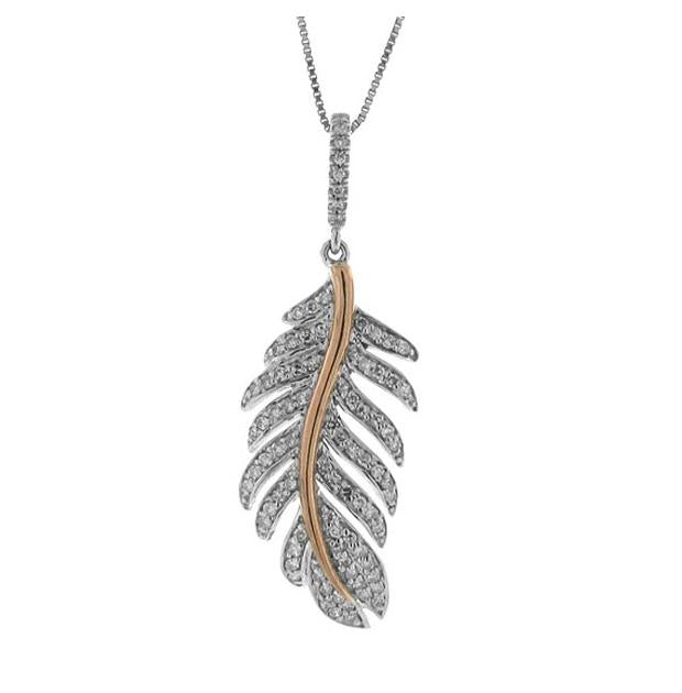 0.35 Ctw 14k Two-tone R-g Diamond Feather Pendant Necklace With 18 Inch Chain