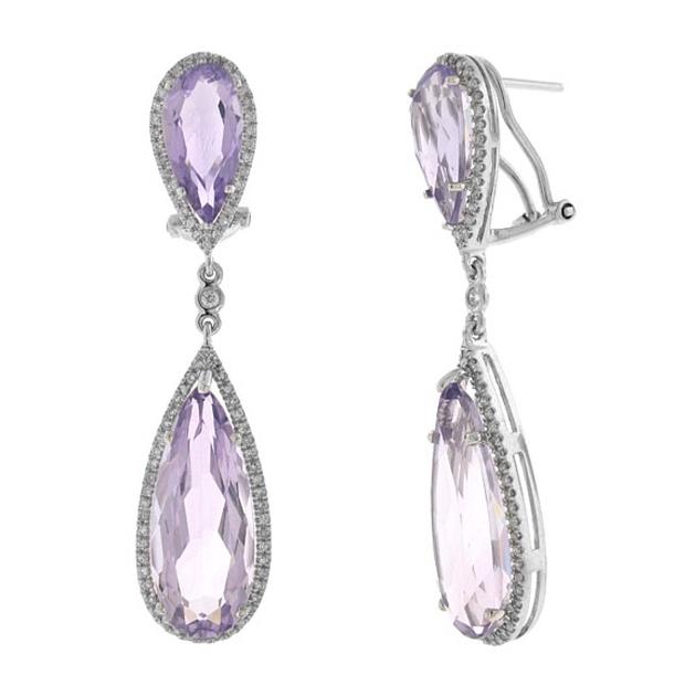 0.90 Ctw Diamond And 18.81 Ctw Amethyst 14k White Gold Earring