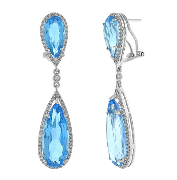 0.90 Ctw Diamond And 25.66 Ctw Blue Topaz 14k White Gold Earring