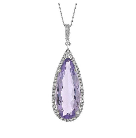 0.30 Ctw Diamond And 7.38 Ctw Amethyst 14k White Gold Pendant Necklace With 18 Inch Chain