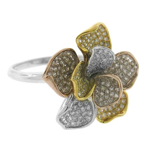 0.75 Ctw 14k Three-tone Diamond Flower Ring