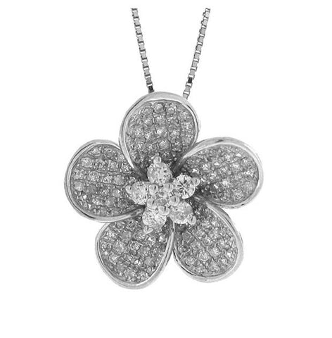 0.55 Ctw 14k White Gold Diamond Flower Pendant Necklace With 18 Inch Chain