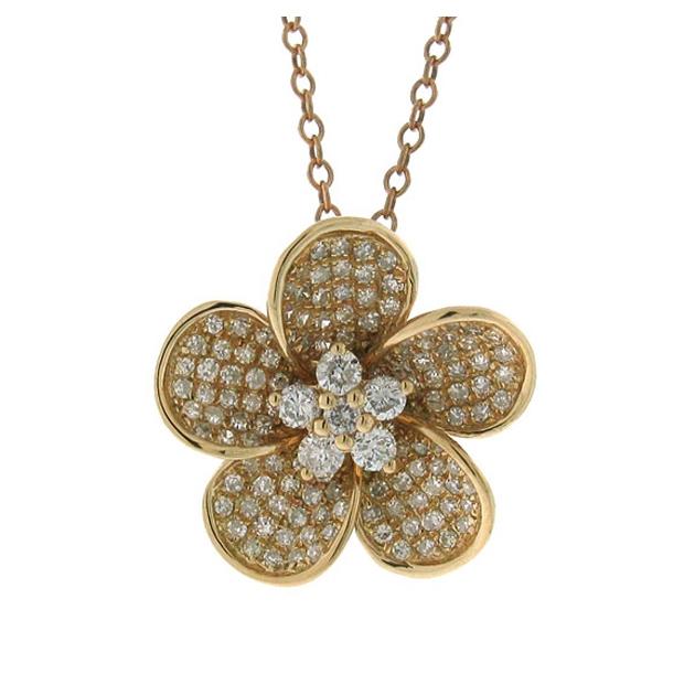 0.55 Ctw 14k Rose Gold Diamond Flower Pendant Necklace With 18 Inch Chain