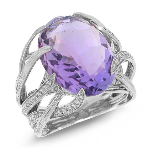 0.50 Ctw Diamond And 11.93 Ctw Amethyst 14k White Gold Ring